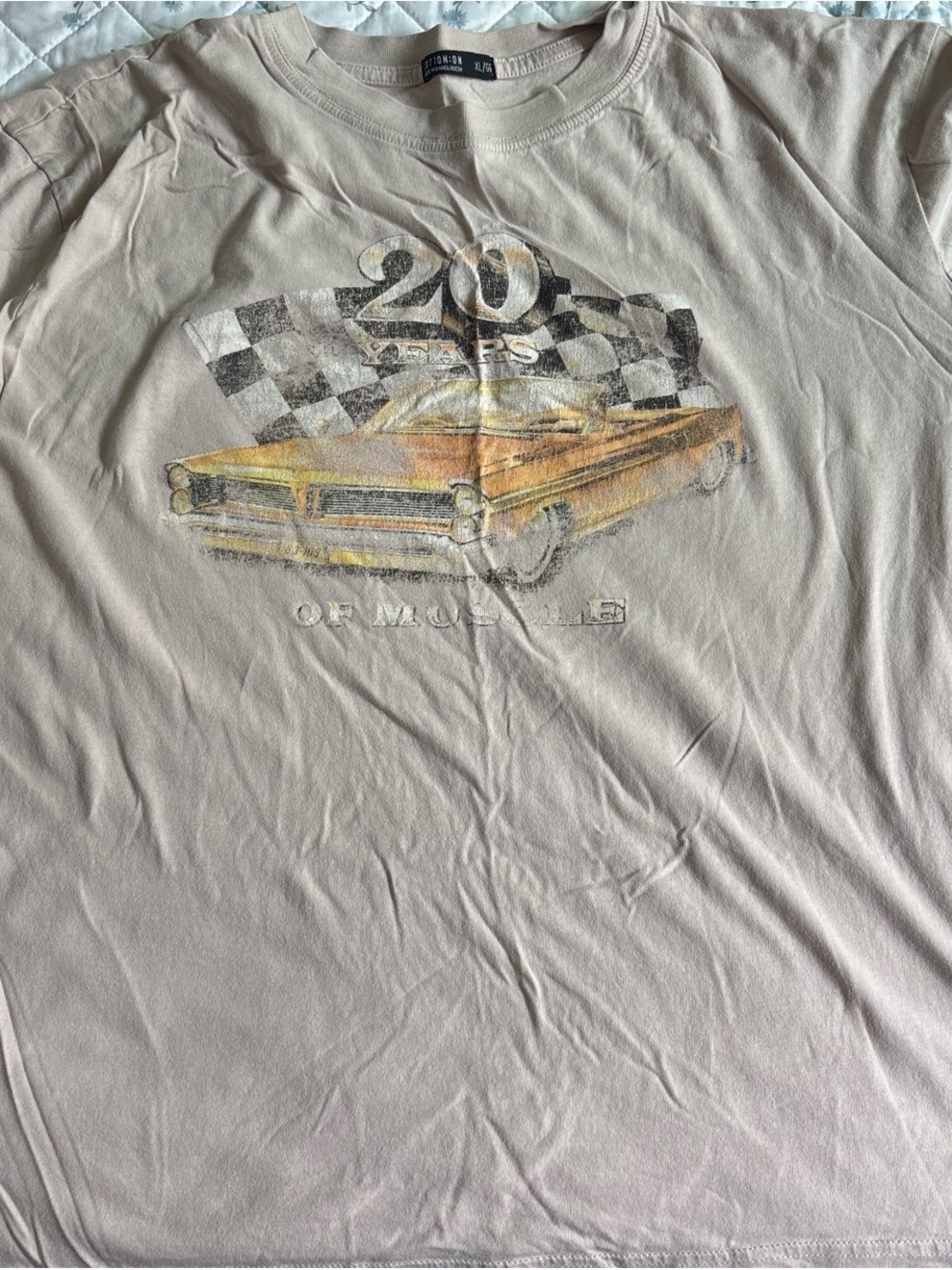 Cotton On Men's Beige Graphic Long Sleeve Tee with Vintage Car Print